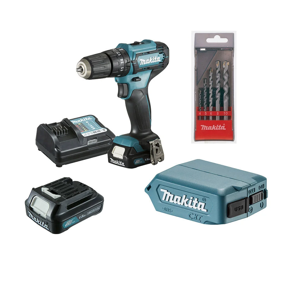 Combo Parafusadeira Furadeira 12V KITHP333 Adaptador USB ADP08 e Brocas Makita