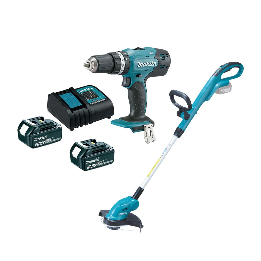 Combo Parafusadeira Furadeira 18V Aparador Grama e Bateria KITDHP453 DUR Makita