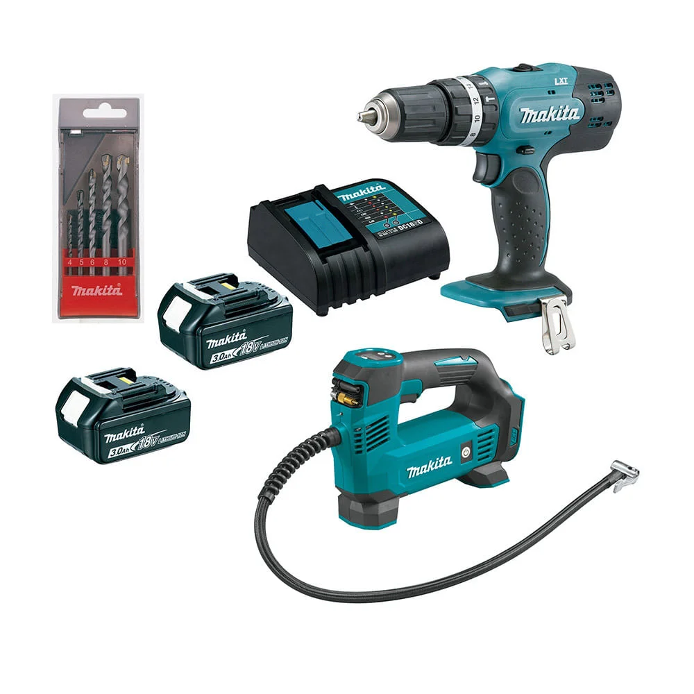 Combo Parafusadeira Furadeira 18V Compressor Ar e Brocas KITDHP453 DMP18 Makita