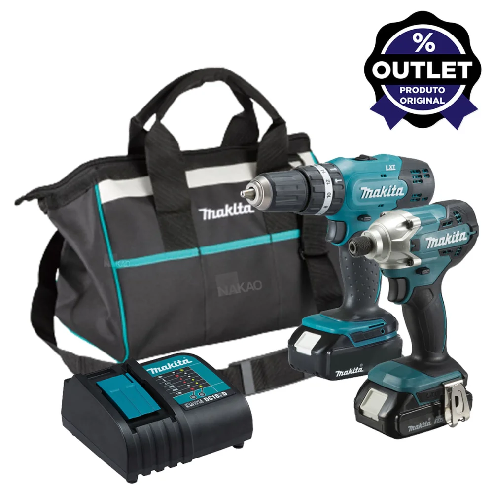 Combo Parafusadeira Furadeira de Impacto à Bateria e Bolsa DLX2336SYX Makita Outlet