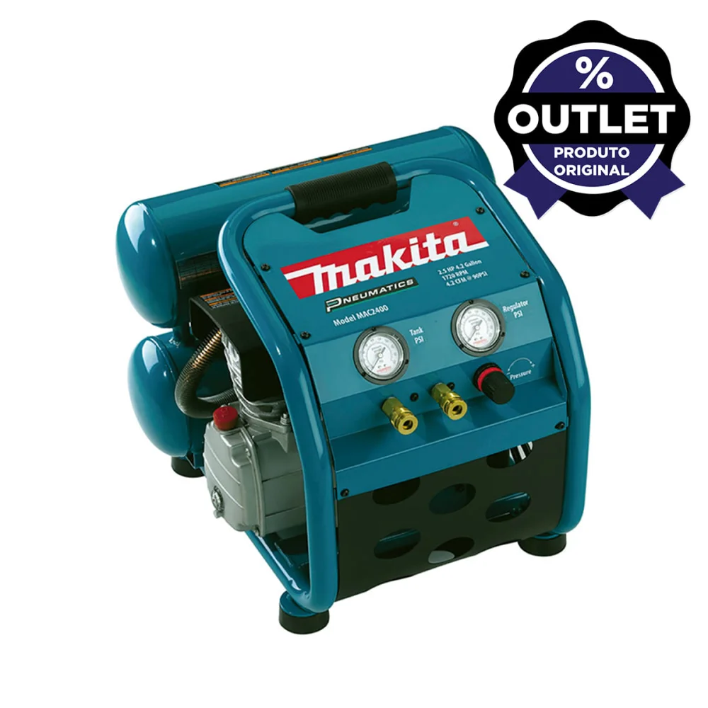Compressor de Ar 2.5HP Com 2 Saídas MAC2400 Makita Outlet 220 Volts