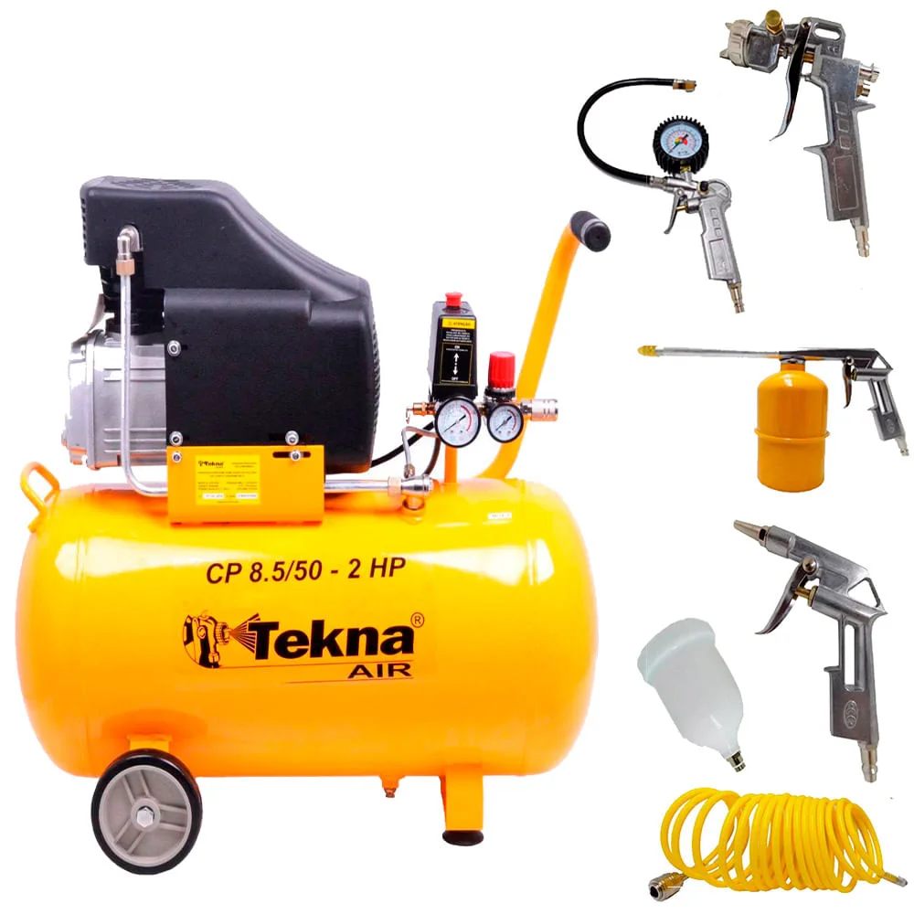 Compressor de Ar 50L CP8550 e Kit Pintura 5 Peç 4130201 Tekna
