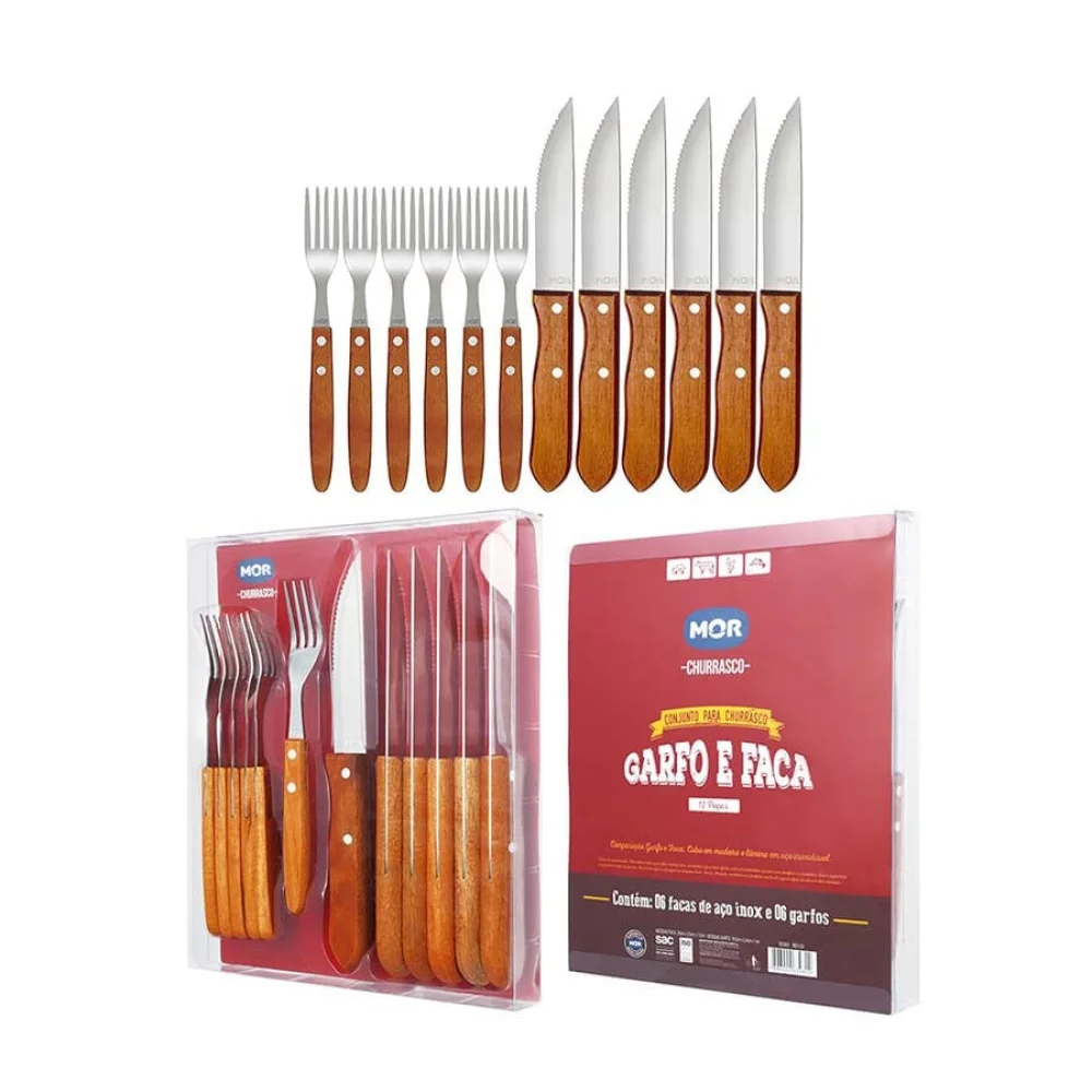 Conjunto Churrasco Garfo e Faca 12 Peças 003931 Mor