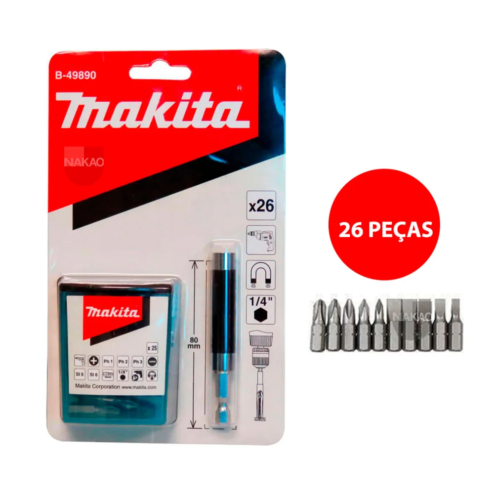 Conjunto de Bits com Porta Bits Guia 80mm 26 Peç B-49890 Makita