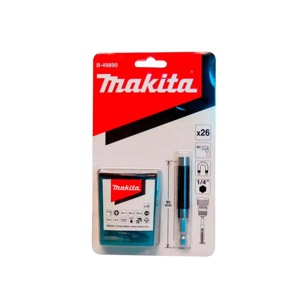 Conjunto de Bits com Porta Bits Guia 80mm 26 Peç B-49890 Makita