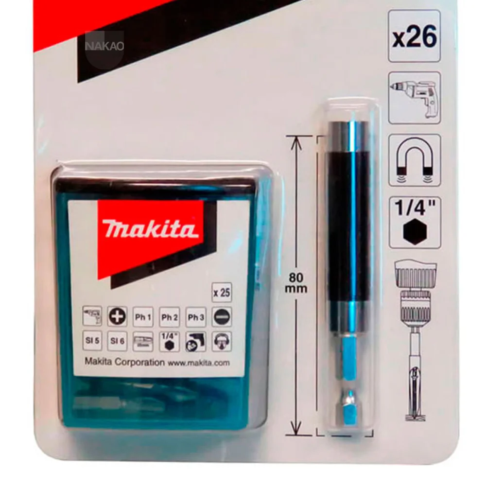 Conjunto de Bits com Porta Bits Guia 80mm 26 Peç B-49890 Makita