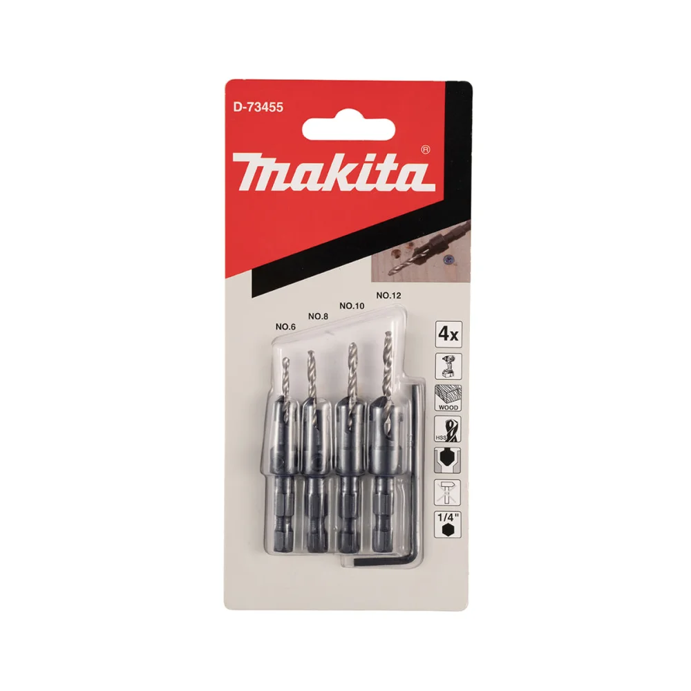 Conjunto de Broca Escareadora para Madeira 4 Peç D-73455 Makita