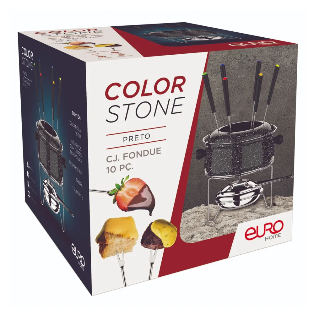 Conjunto de Fondue Médio Caçarola 095 L 10 Peç Colorstone Preto HH7814 Euro
