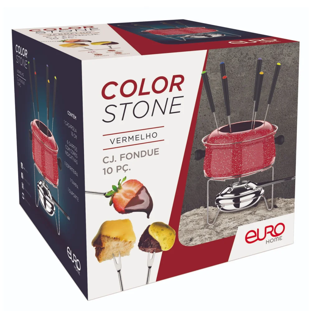 Conjunto de Fondue Médio Caçarola 095 L 10 Peç Colorstone Vermelho HH7814 Euro