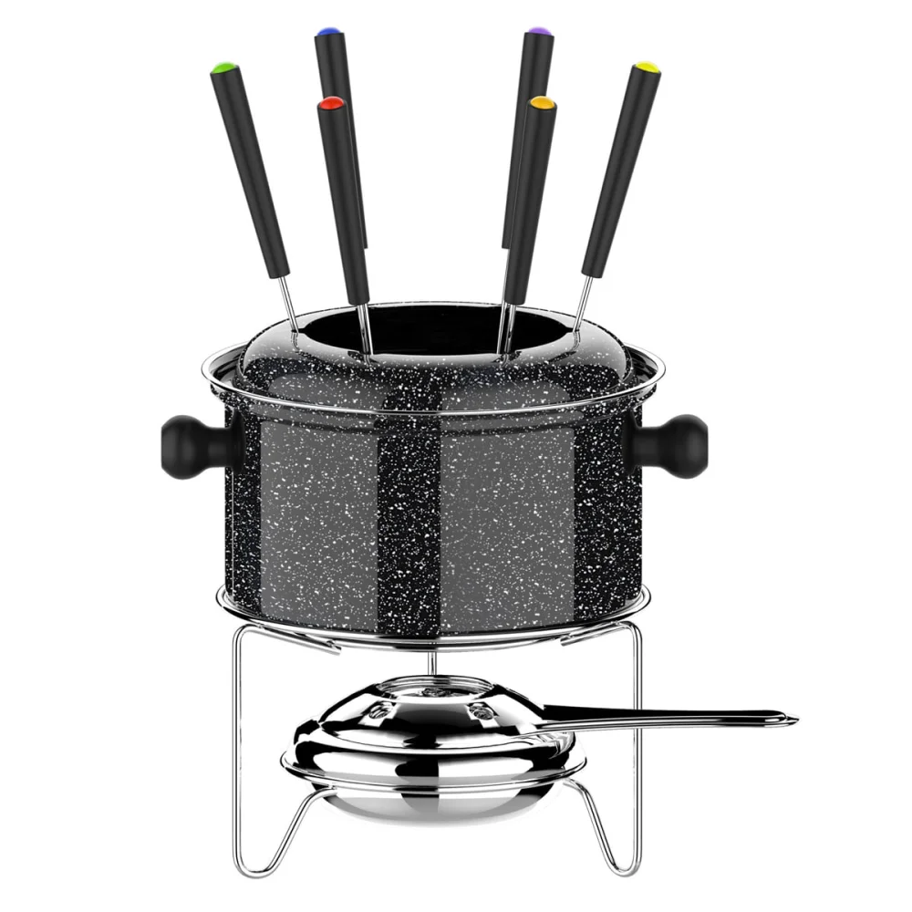 Conjunto de Fondue Pequeno Caçarola 085L 10 Peç Colorstone Preto HH7802 Euro