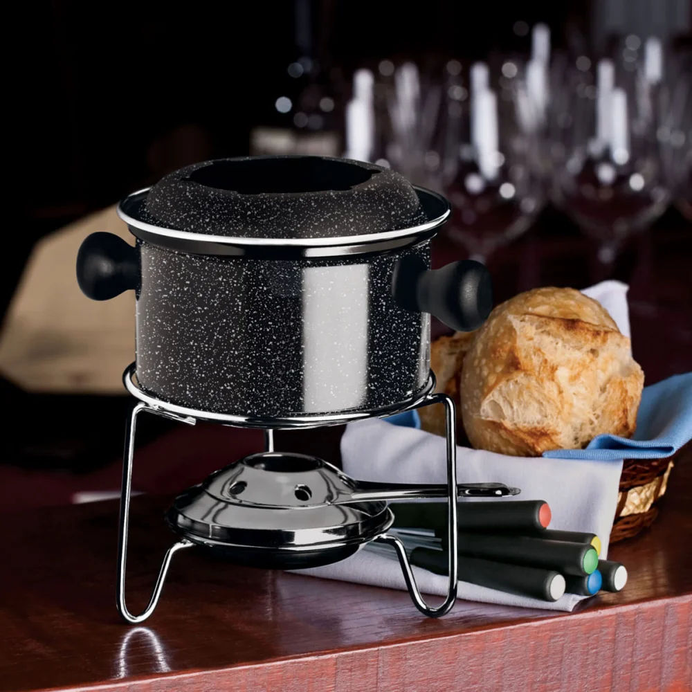 Conjunto de Fondue Pequeno Caçarola 085L 10 Peç Colorstone Preto HH7802 Euro