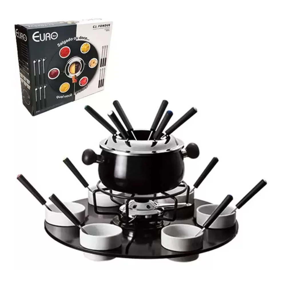 Conjunto Fondue Base Giratória Caçarola 175L com 23 Peç Preto HH7836 Euro
