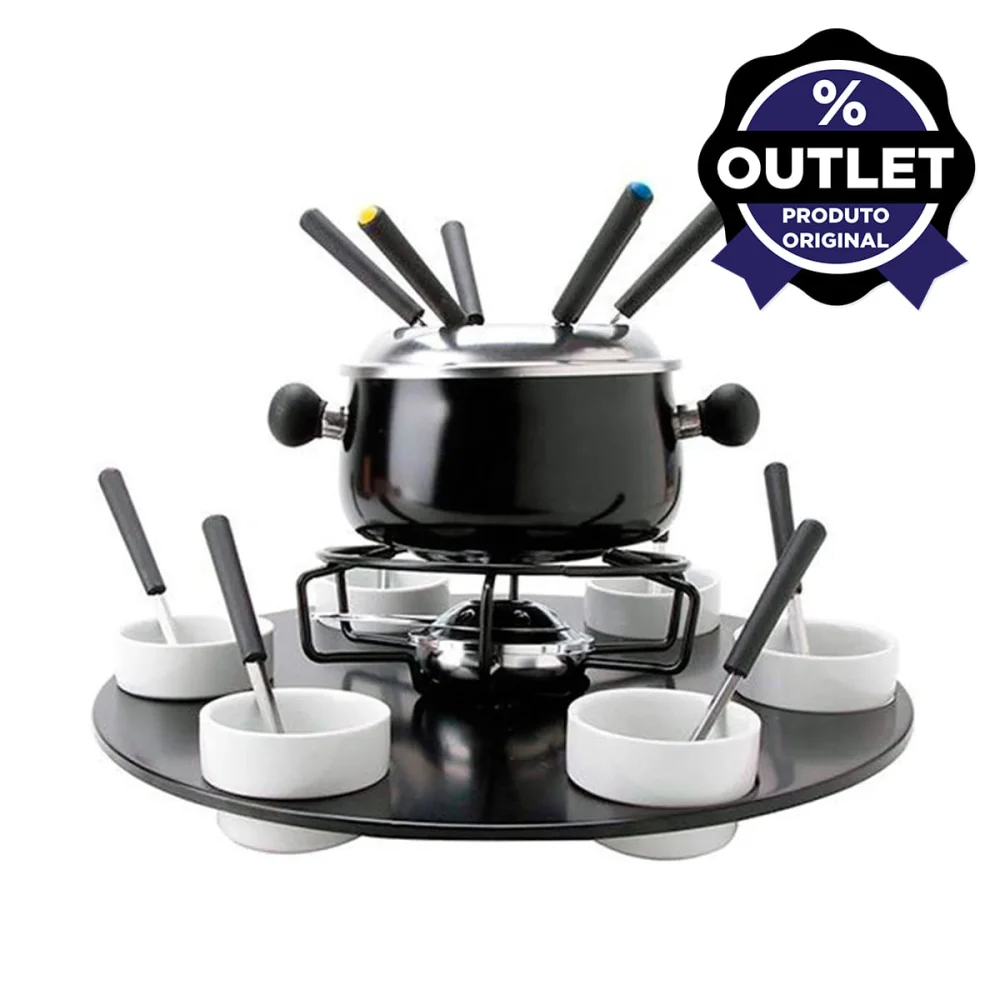 Conjunto Fondue Base Giratória Caçarola 175L com 23Pçs Preto HH7836 Euro Outlet