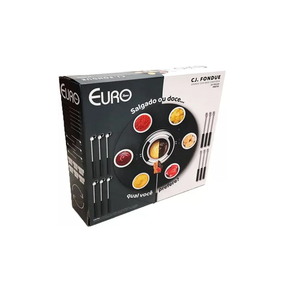 Conjunto Fondue Base Giratória Caçarola 175L com 23Pçs Preto HH7836 Euro Outlet