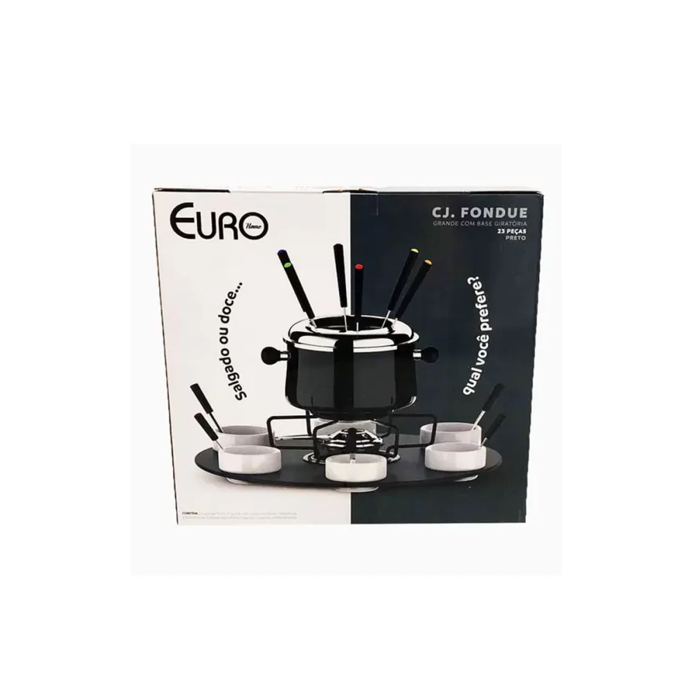 Conjunto Fondue Base Giratória Caçarola 175L com 23Pçs Preto HH7836 Euro Outlet