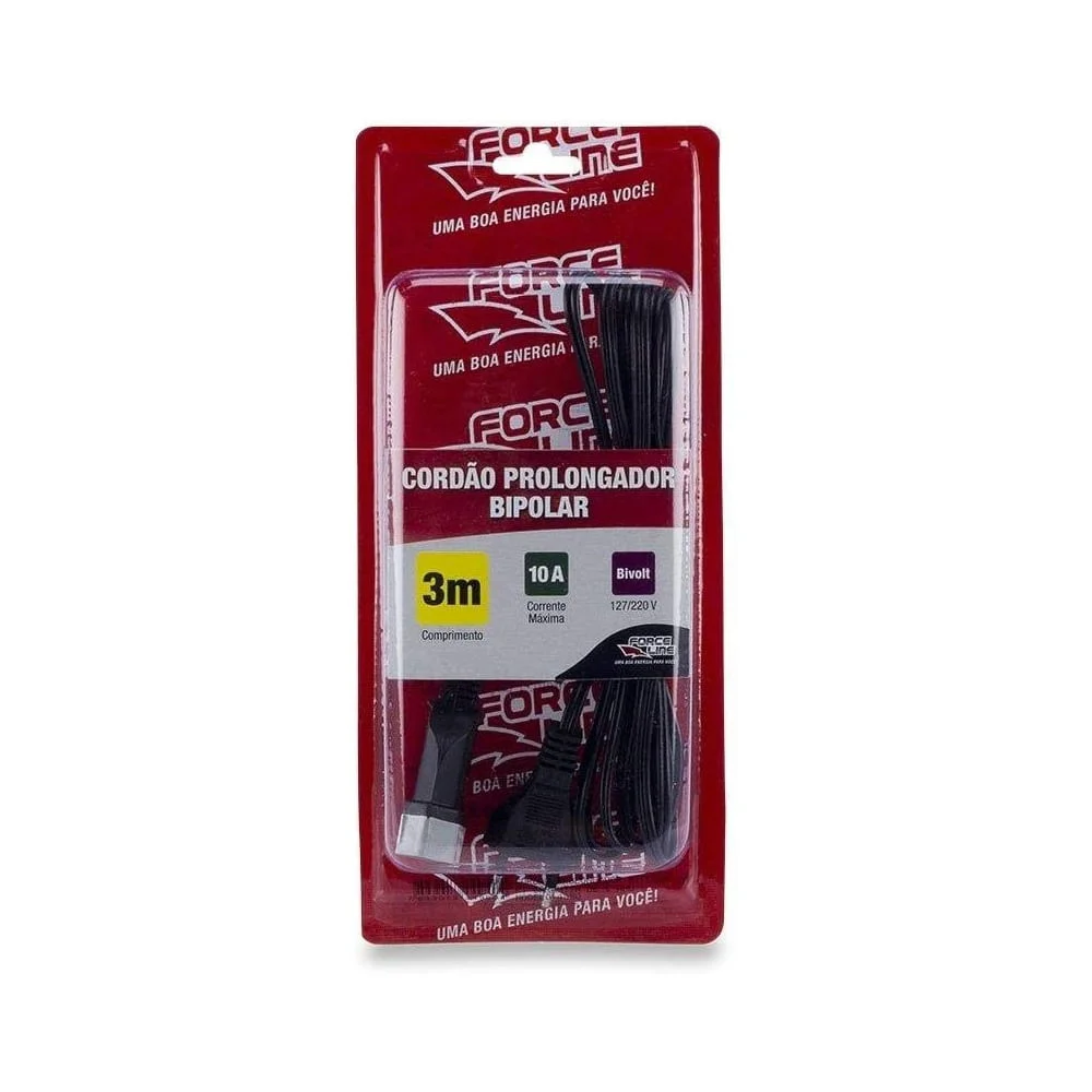 Cordão Prolongador Bipolar 10A 3m Preto 4950 Force Line