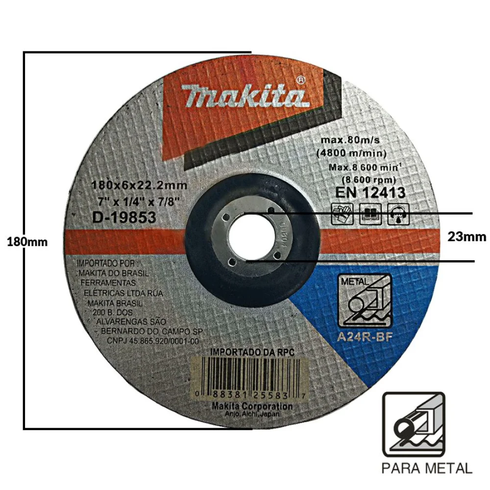 Disco de Corte Desbaste Abrasivo 180mm D-19853-5 Makita
