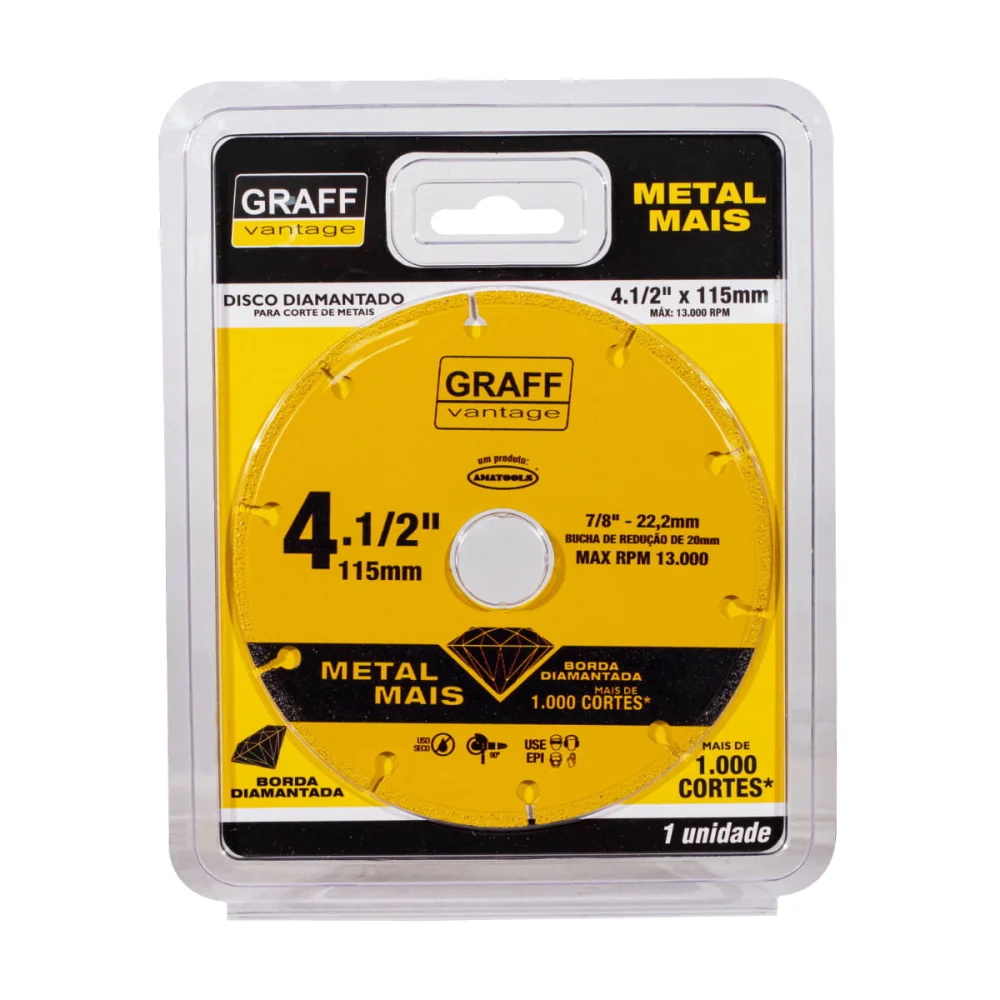 Disco de Corte Diamantado 115x22.2mm Metal Mais Graff Vantage