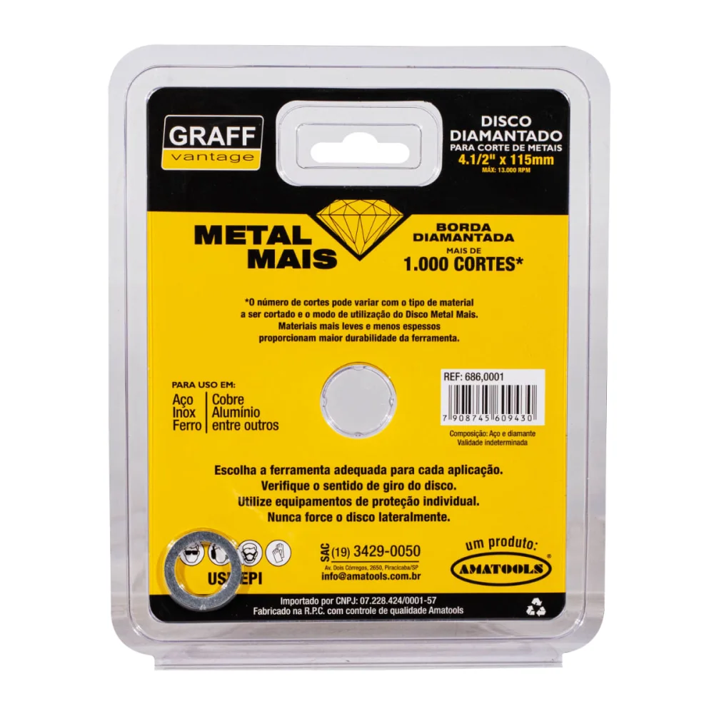 Disco de Corte Diamantado 115x22.2mm Metal Mais Graff Vantage