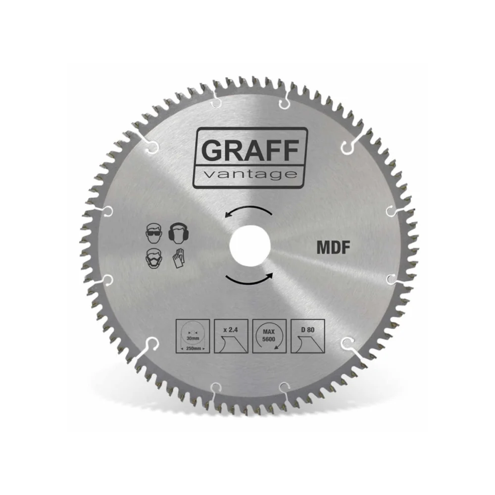 Disco de Serra Circular para MDF 250mm 80 Dentes Graff Vantage
