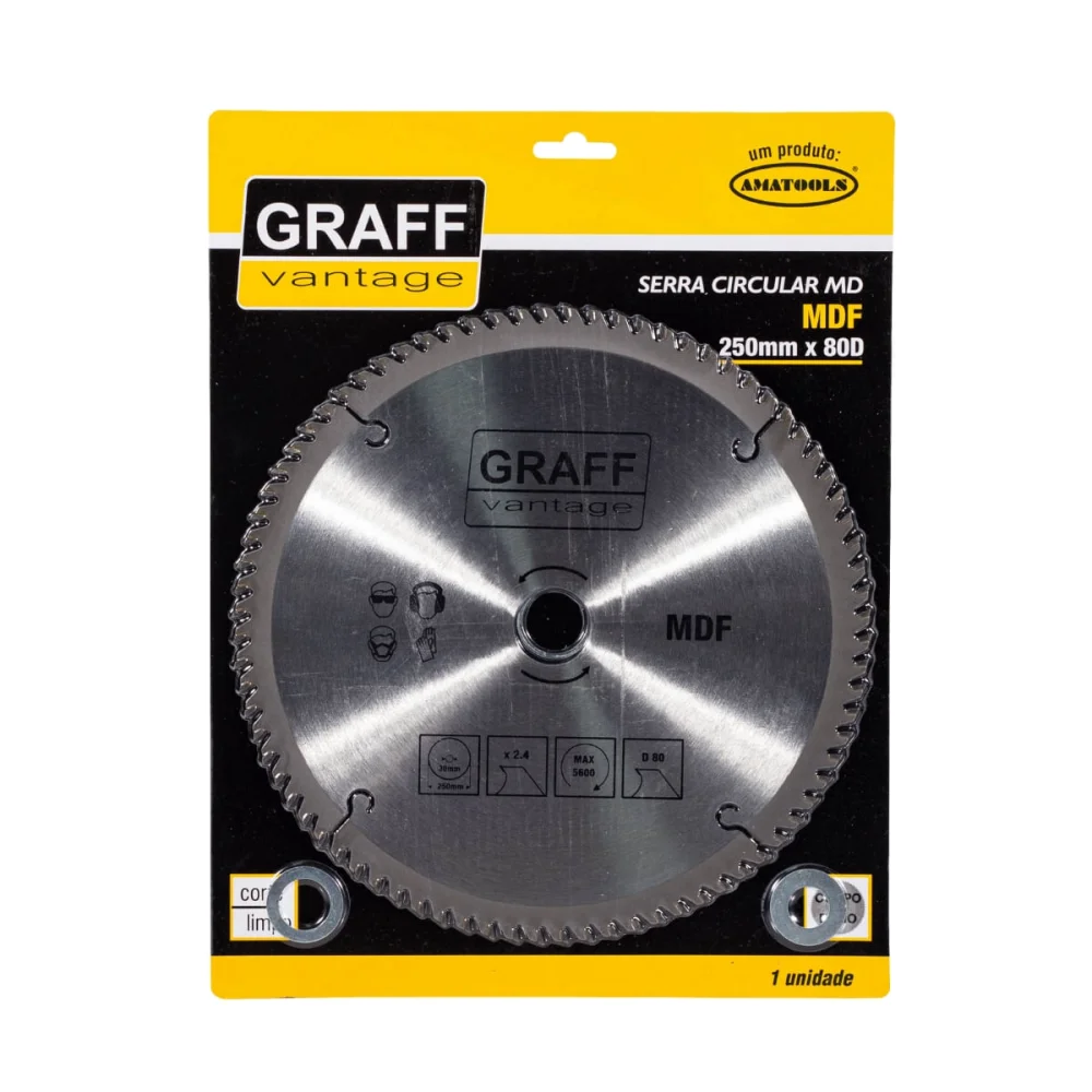 Disco de Serra Circular para MDF 250mm 80 Dentes Graff Vantage