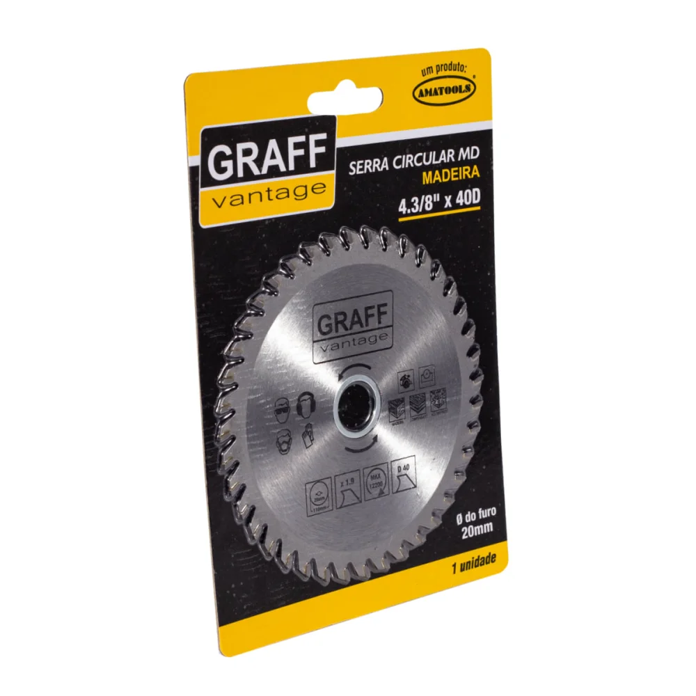 Disco de Serra com Pastilha para Madeira 4.3/8 Pol 40 Dentes Graff Vantage