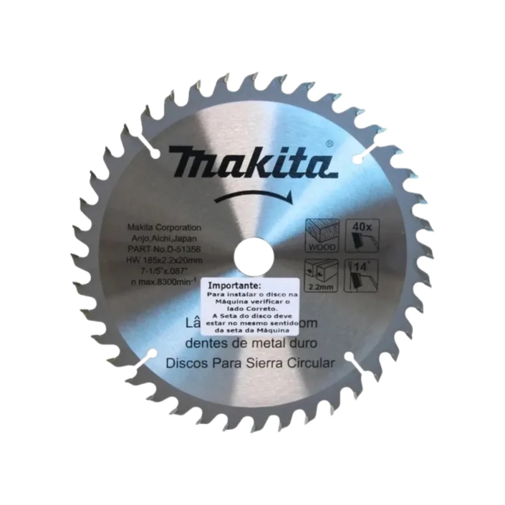 Disco de Serra Madeira 185x20x22mm 40 Dentes D-51356 Makita