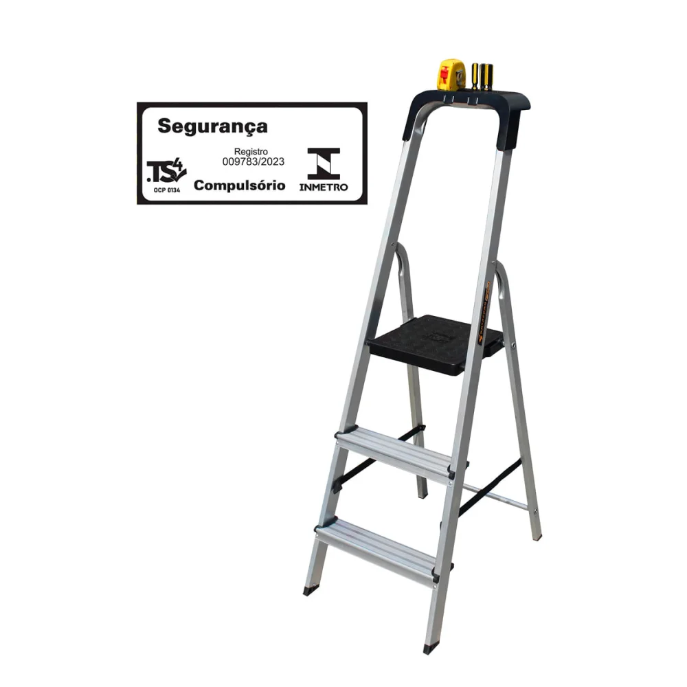 Escada de Alumínio Pro Reforçada 3 Degraus ESC0023 Botafogo