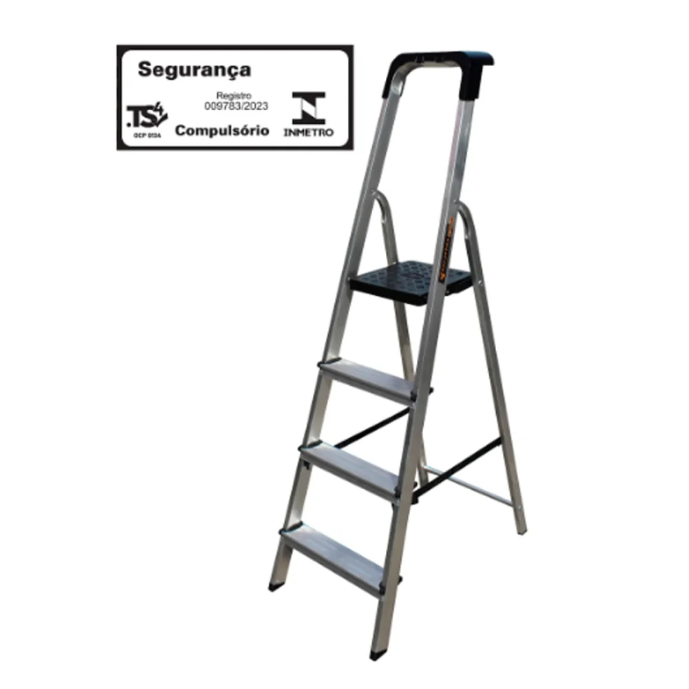 Escada de Alumínio Pro Reforçada 4 Degraus ESC0024 Botafogo