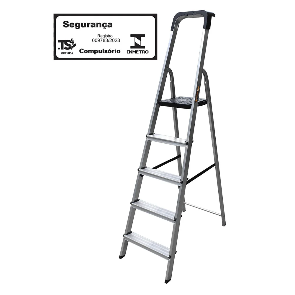 Escada de Alumínio Pro Reforçada 5 Degraus ESC0025 Botafogo