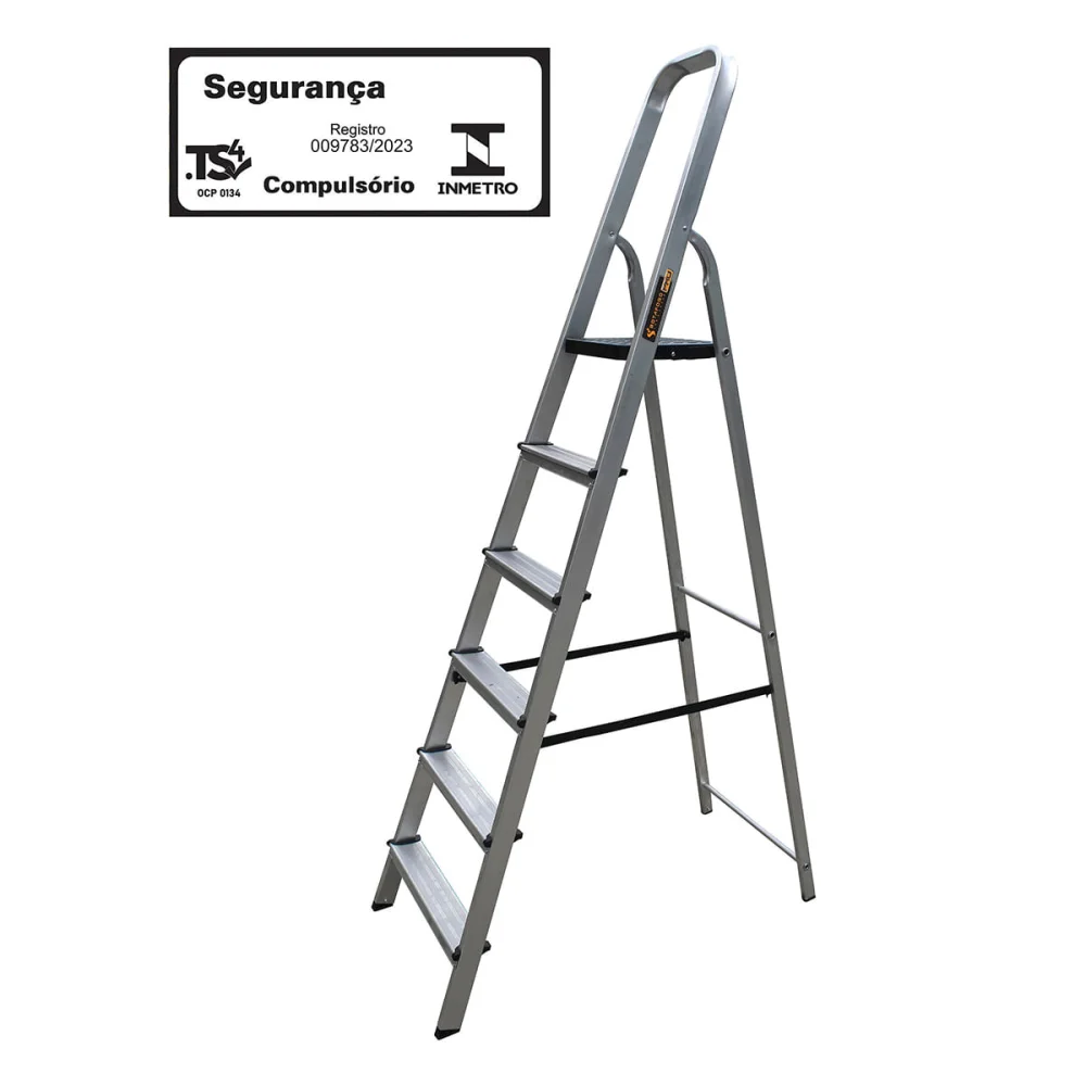 Escada de Alumínio Pro Reforçada 6 Degraus ESC0026 Botafogo