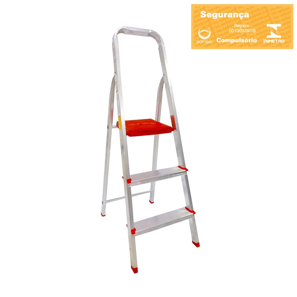 Escada Doméstica de Alumínio BTF 3 Degraus ESC0062 Botafogo