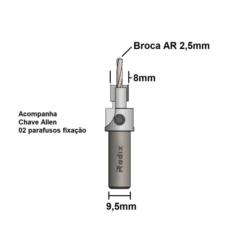 Escareador para Furadeira Corte Reto 8x2mm 22B0825.04 Radix