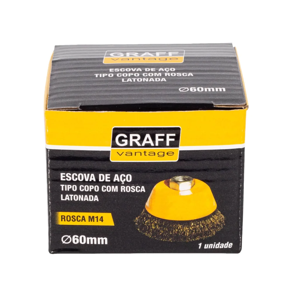 Escova de Aço Latonada Tipo Copo com Rosca 60mm M14 Graff Vantage