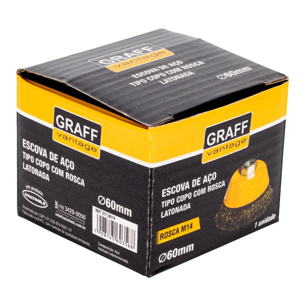 Escova de Aço Latonada Tipo Copo com Rosca 60mm M14 Graff Vantage