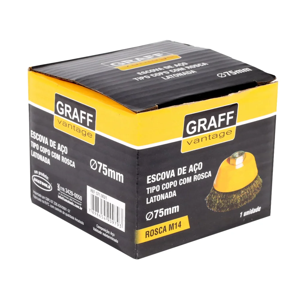 Escova de Aço Latonada Tipo Copo com Rosca 75mm M14 Graff Vantage