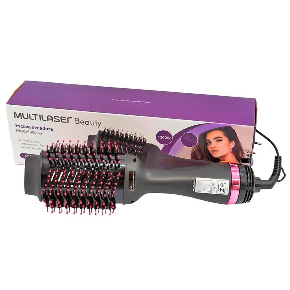 Escova Secadora Oval 1200 Watts com Revestimento Cerâmico Preta Essenza