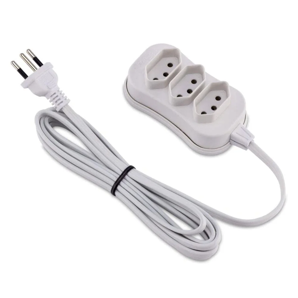 Extensão 3 Tomadas Tripolar Slim 1m Branco Force Line Bivolt