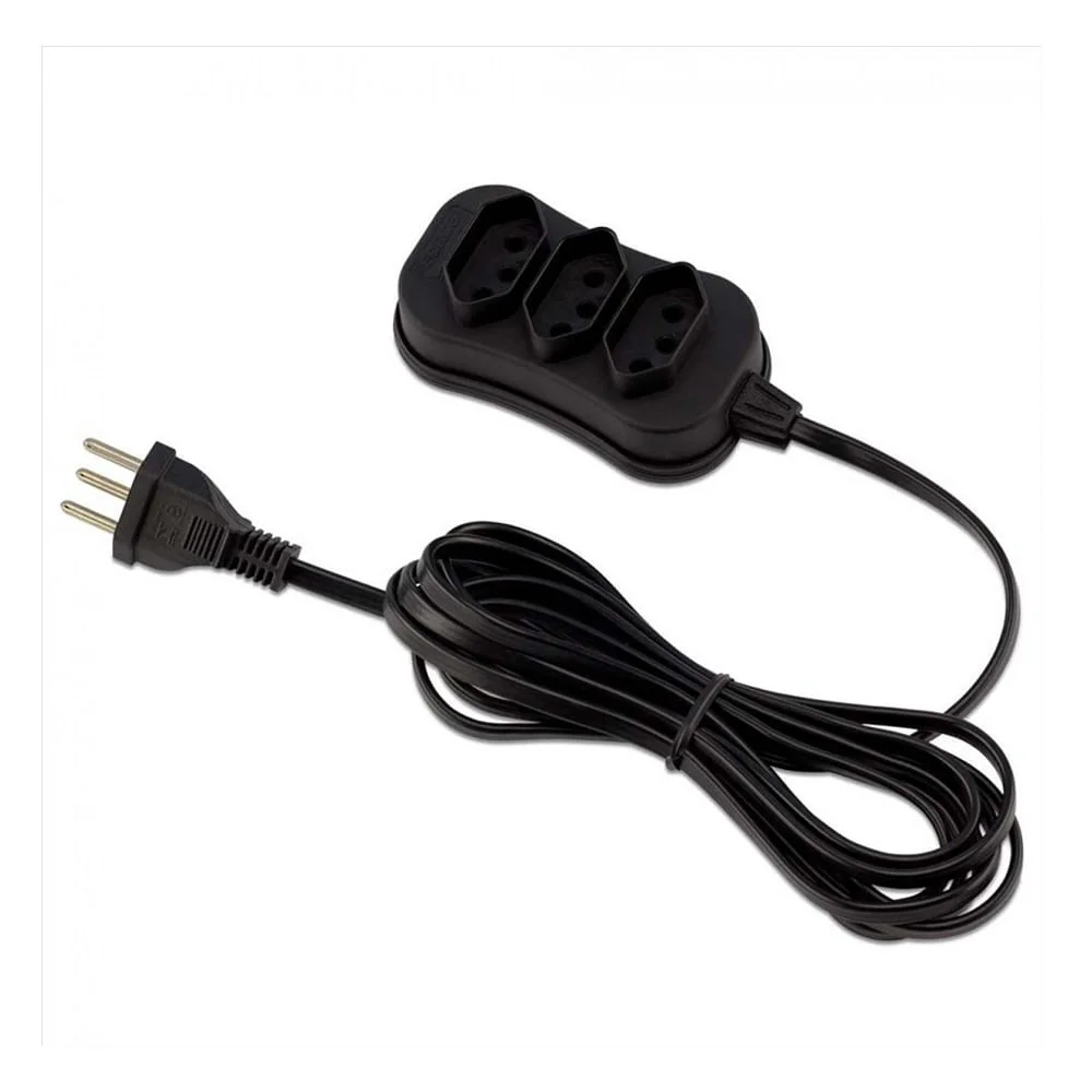 Extensão 3 Tomadas Tripolar Slim 3m Preto Force Line Bivolt