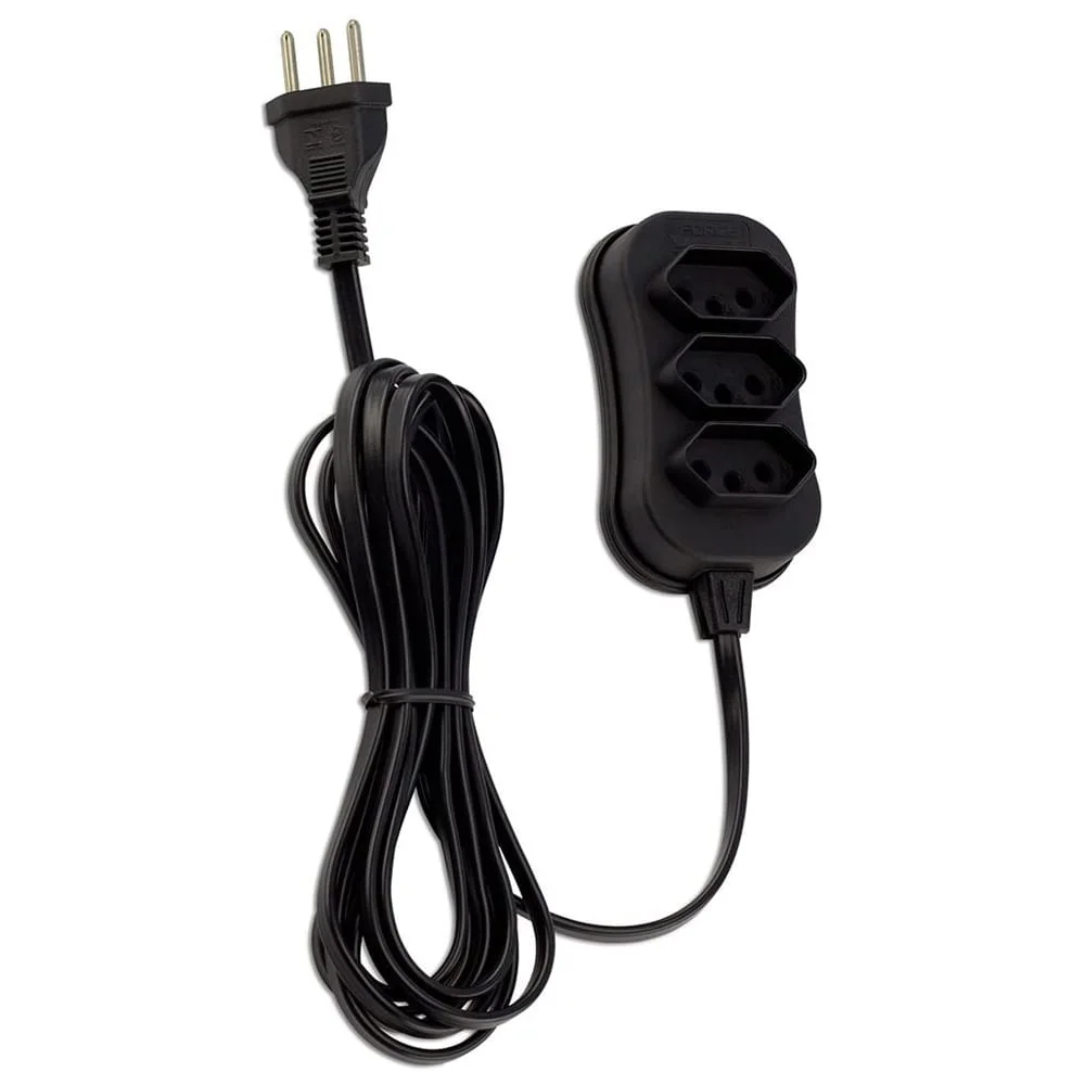 Extensão 3 Tomadas Tripolar Slim 3m Preto Force Line Bivolt