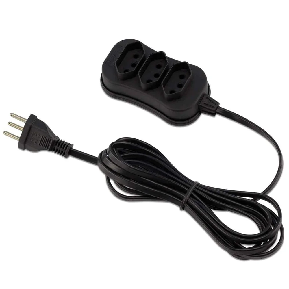 Extensão 3 Tomadas Tripolar Slim 5m Preto Force Line Bivolt