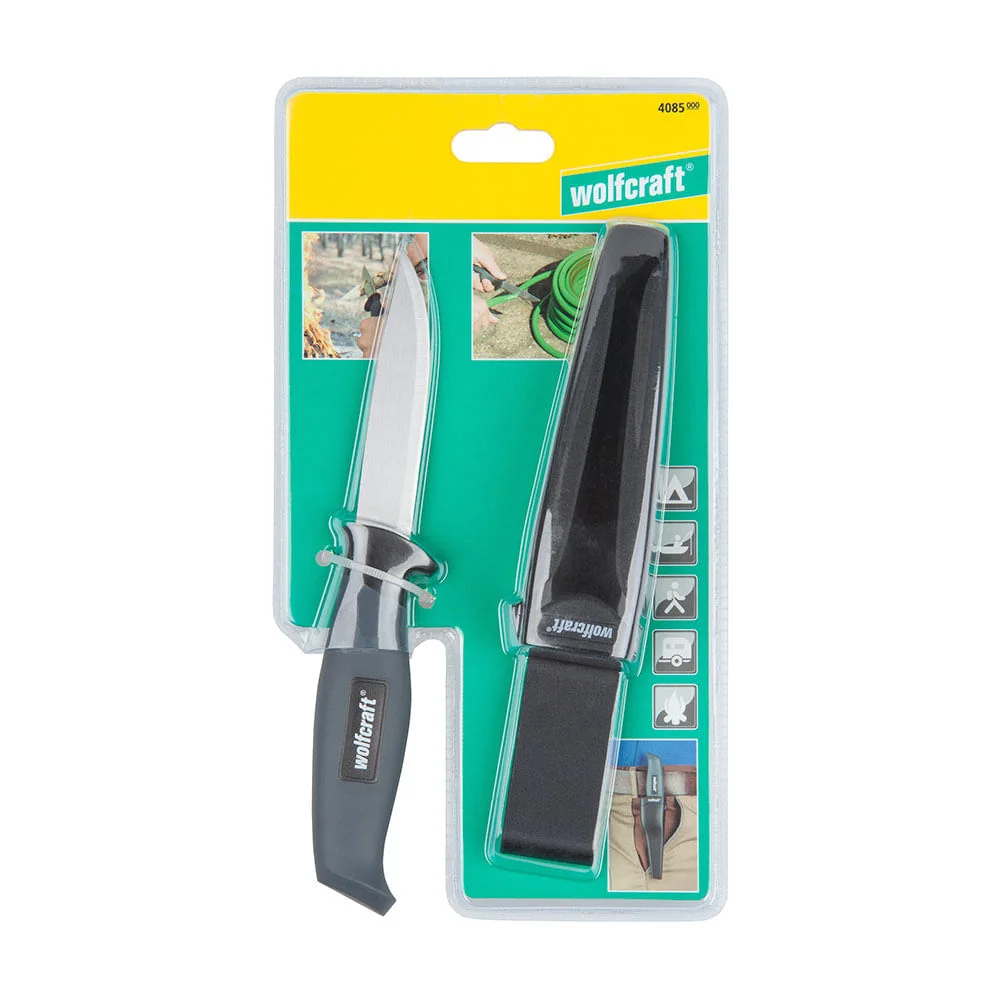 Faca com Lâmina Reta de Aço Inoxidável 95mm com Coldre 408500 Wolfcraft