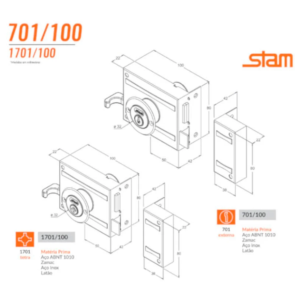 Fechadura de Sobrepor Portão 701/100 10417 Stam Grafite