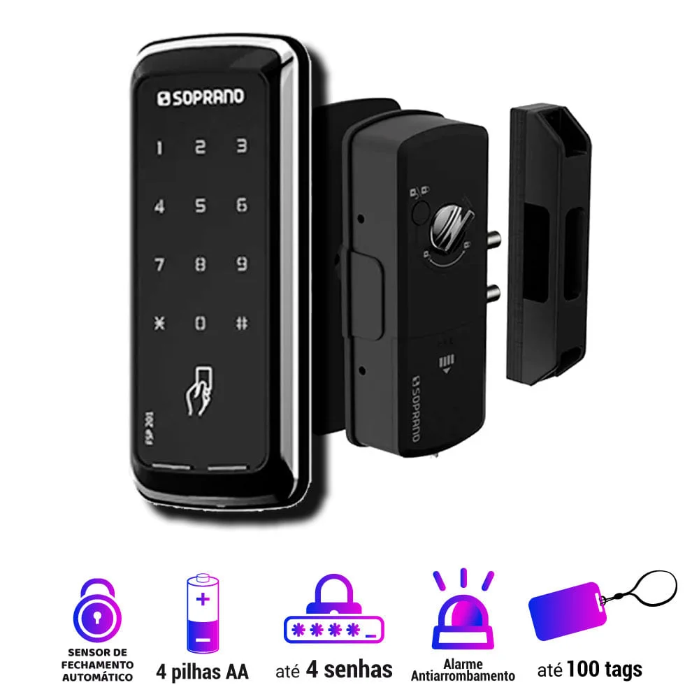 Fechadura Digital Sobrepor Com Senha e Chaveiro FSP201 Soprano