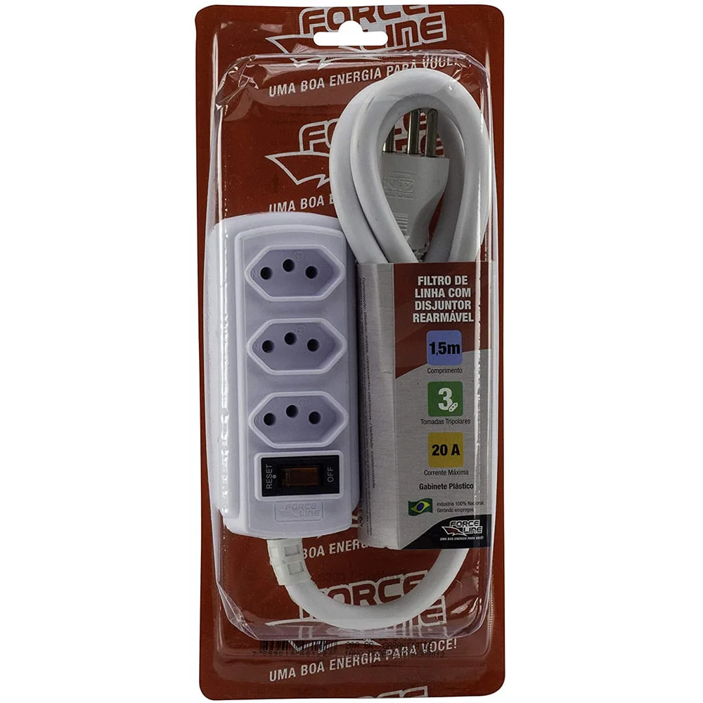 Filtro de Linha 3 Tomadas 20A 15m Branco Force Line Bivolt
