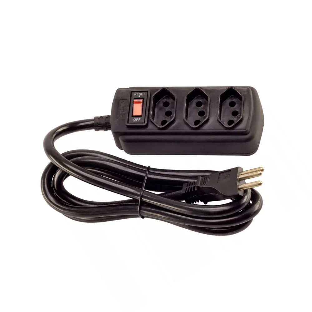 Filtro de Linha 3 Tomadas 20A 15m Preto Force Line Bivolt