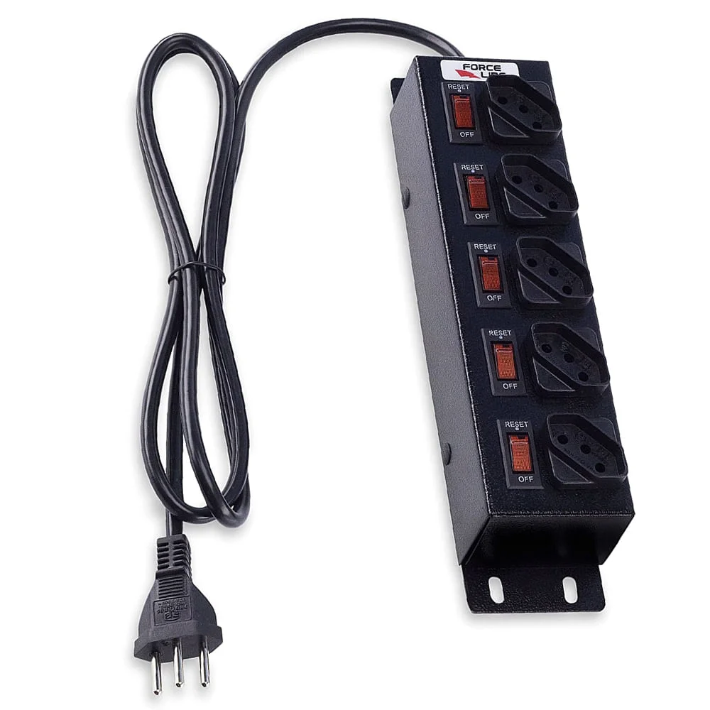 Filtro de Linha com 5 Circuit Breaker 15m Preto Force Line Bivolt