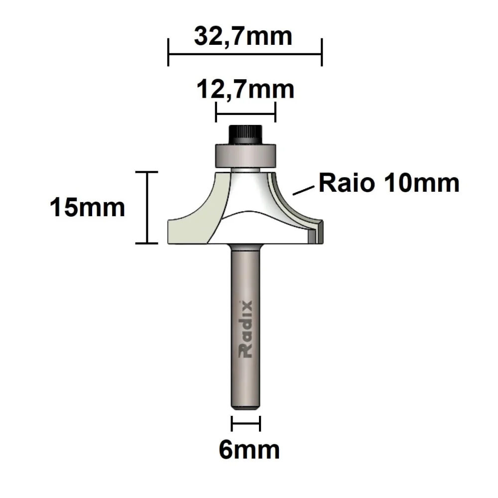 Fresa Canto Arredondado para Tupia Raio 10mm 1974115.01 Radix