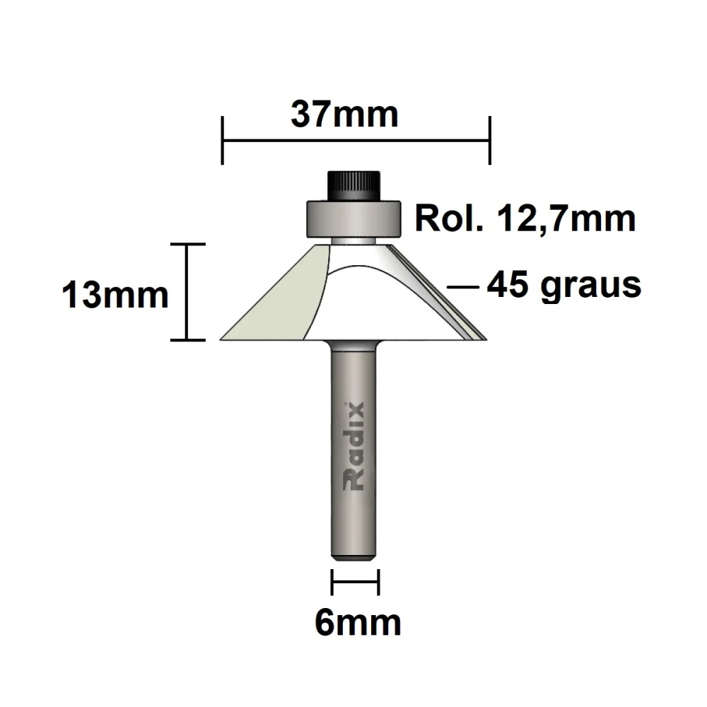 Fresa Cônica 45º 13x55mm com Rolamento 27181BJ.01 Radix