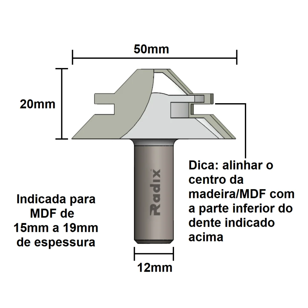 Fresa de Junção 45º Graus Haste 12mm 2045020.06 Radix